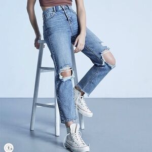 PacSun 25 High Rise Straight Women’s Jeans Distressed 100% Cotton Frayed Hems